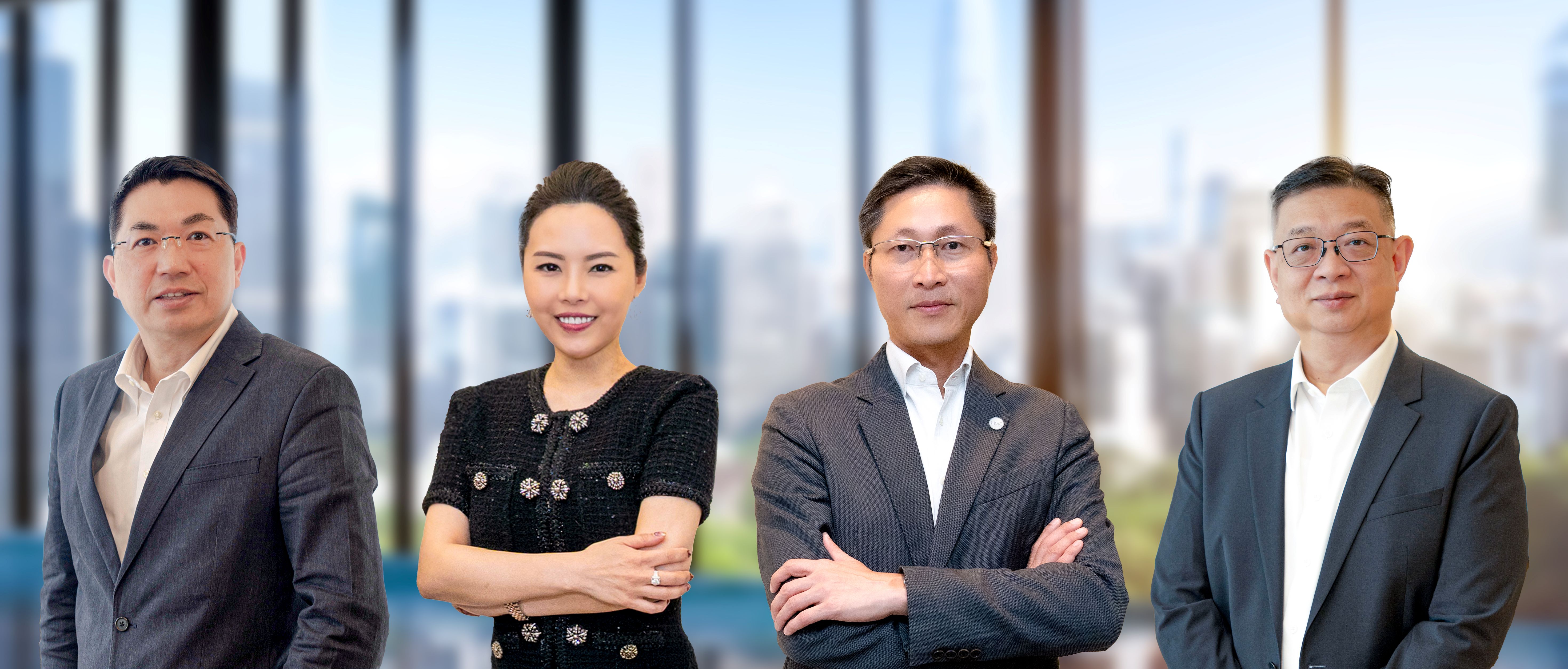 （由左至右）HGC環電技術總裁及營運商業務執行副總裁鍾耀文；HGC環電企業及商業業務商務總裁黃宇筠；HGC環電集團ICT業務商務總裁何偉國；HGC環電消費及大眾市場商務總裁胡高鵬