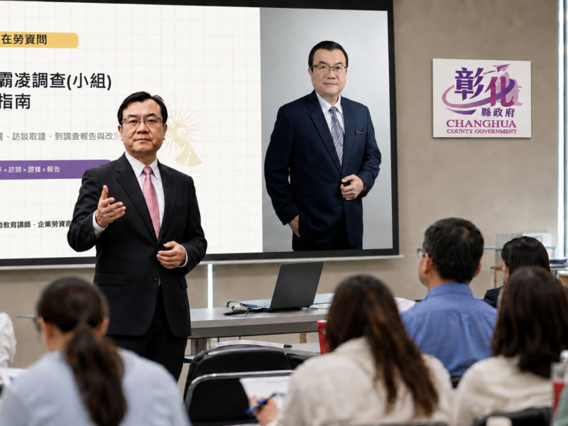 圖文:職場霸凌防治專章上路 彰化縣政府邀請國內知名司法機關ADR勞資爭議調解委員暨職場霸凌調查外部專家鄭哲彰博士蒞臨授課。